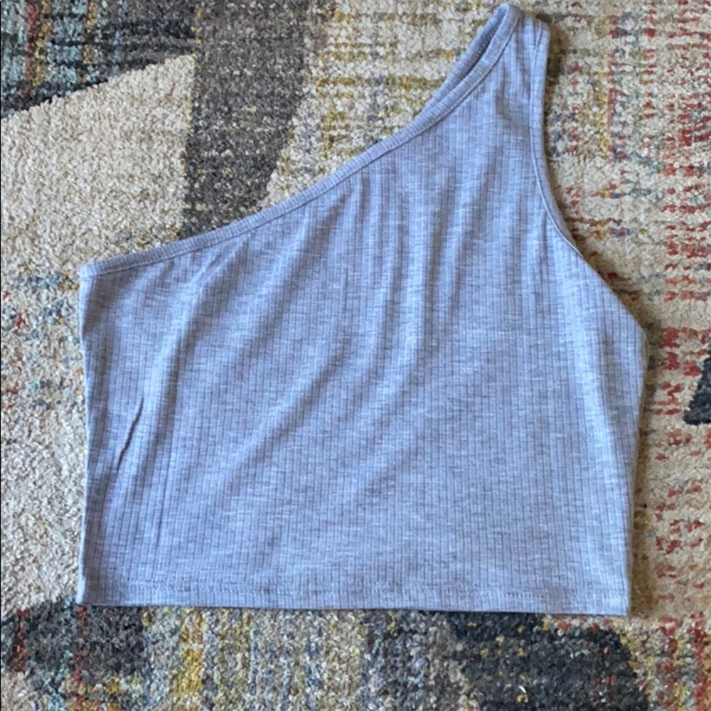 Ribbed One Shoulder Crop Top by Shein
